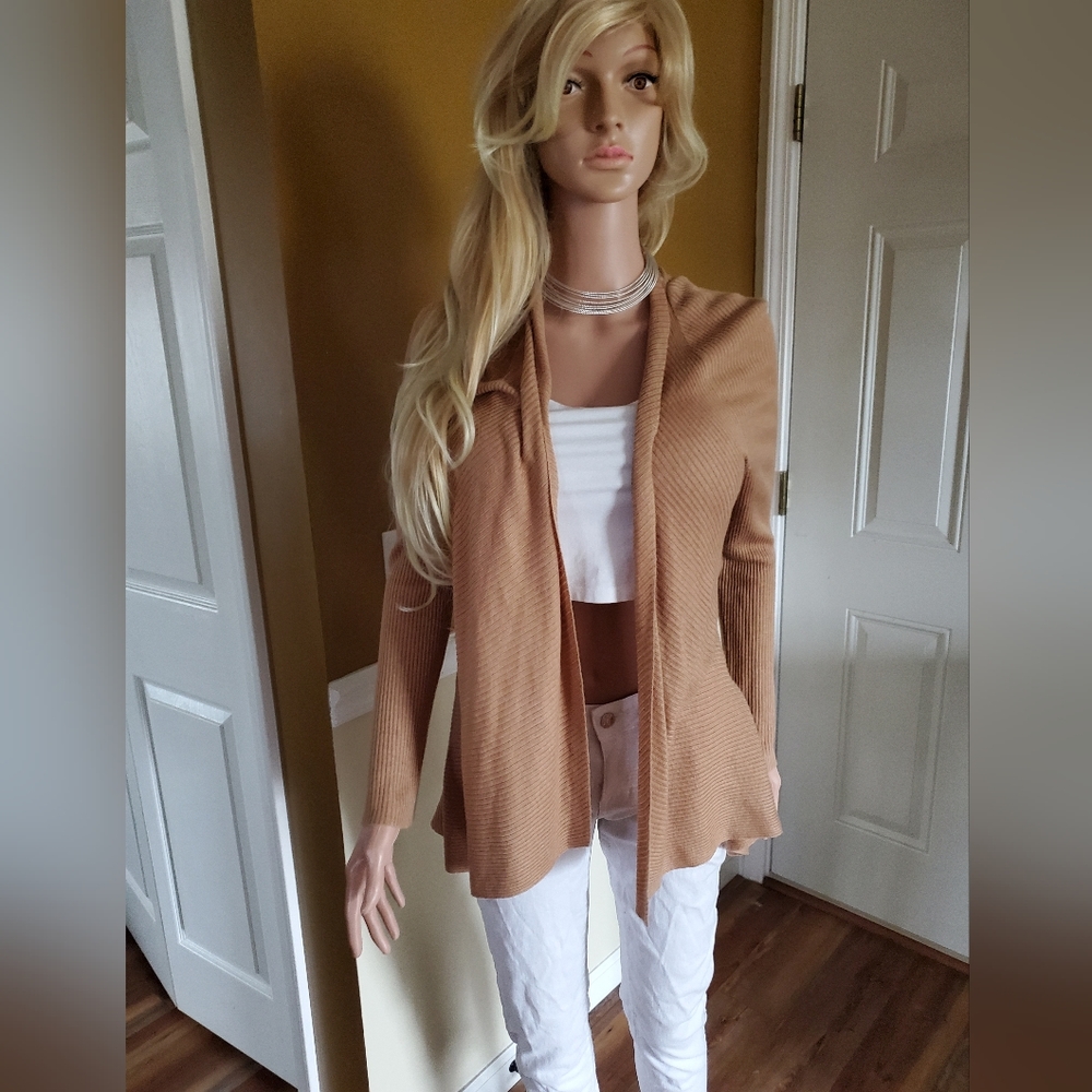 Coldwater Creek small wool blend open front cardigan brown/tan